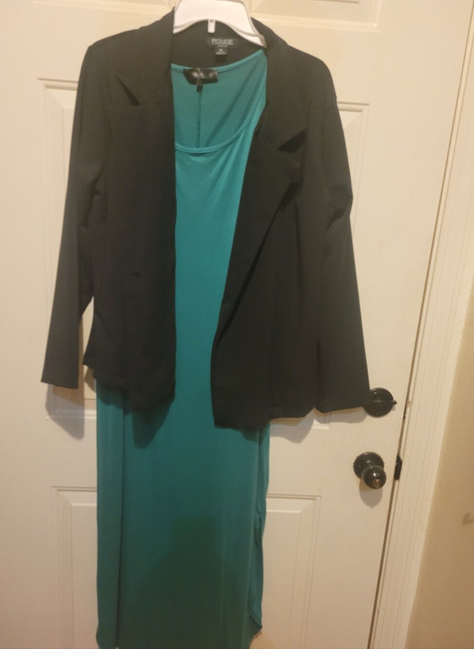 Rouje Black Open-Front Blazer with Teal Dress